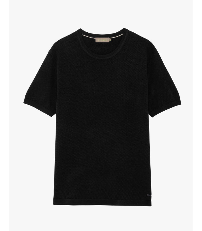 Ανδρικό t-shirt κοντό μανίκι, πλεκτό, βισκόζ - μαύρο - Gianni Lupo