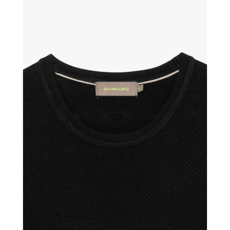 Ανδρικό t-shirt κοντό μανίκι, πλεκτό, βισκόζ - μαύρο - Gianni Lupo
