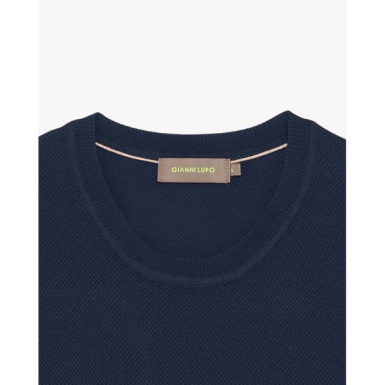 Ανδρικό t-shirt κοντό μανίκι, πλεκτό, βισκόζ - μπλε - Gianni Lupo