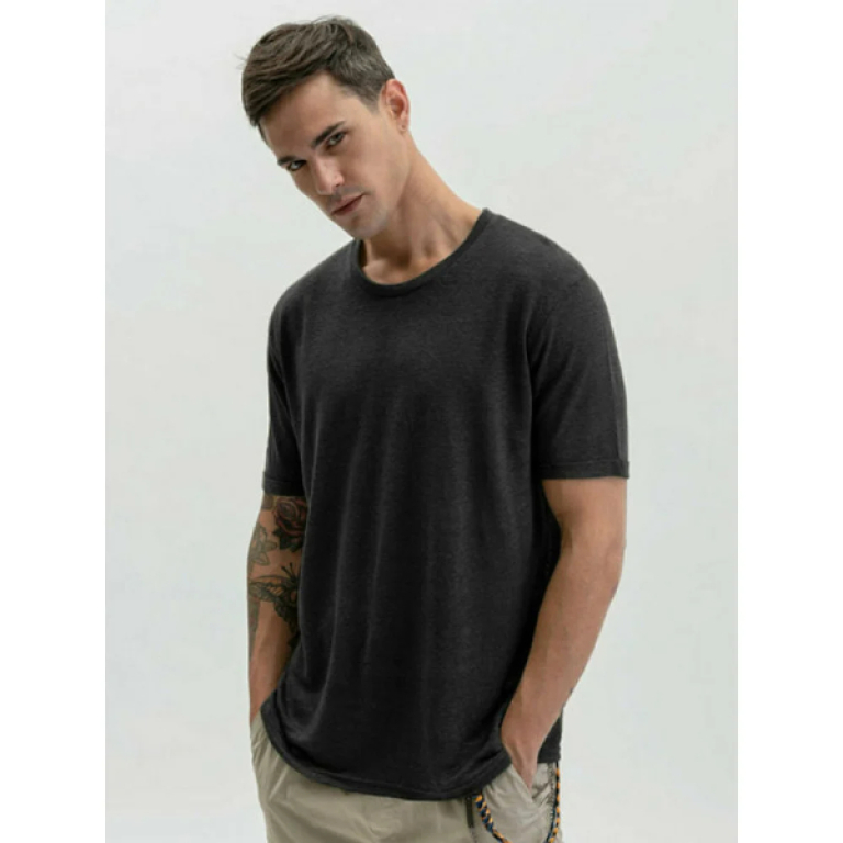 Ανδρικό t-shirt κ.μ, πλεκτό, λινό - μαύρο - Gianni Lupo