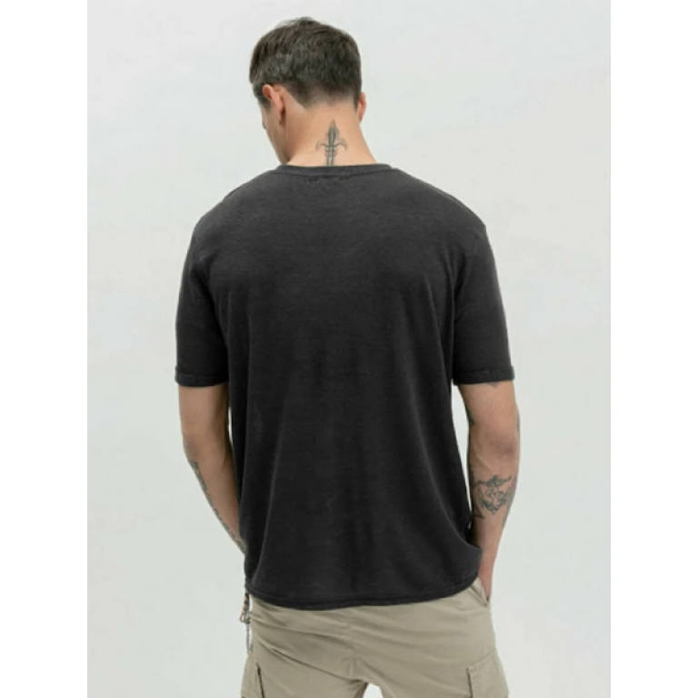 Ανδρικό t-shirt κ.μ, πλεκτό, λινό - μαύρο - Gianni Lupo