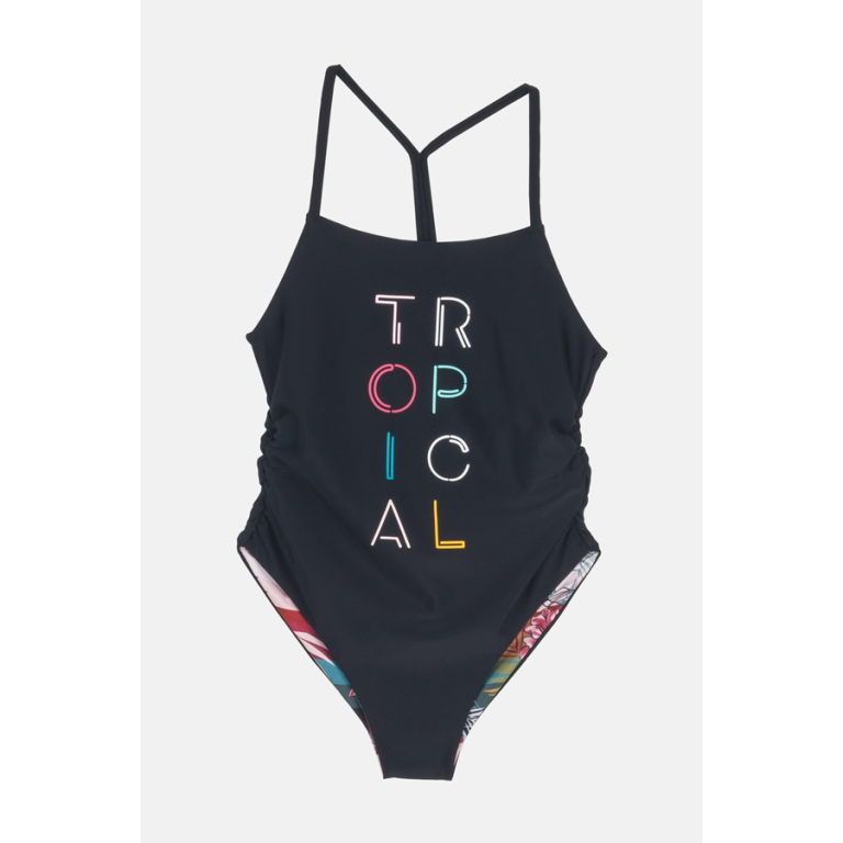 Παιδικό ολόσωμο μαγιό, κορίτσι 6-14, TROPICAL - μαύρο - JOYCE